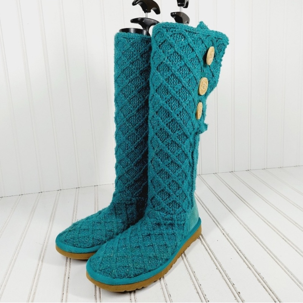 UGG Teal Blue Silver Sparkle Lattice Cardy 3066 - Picture 2 of 16